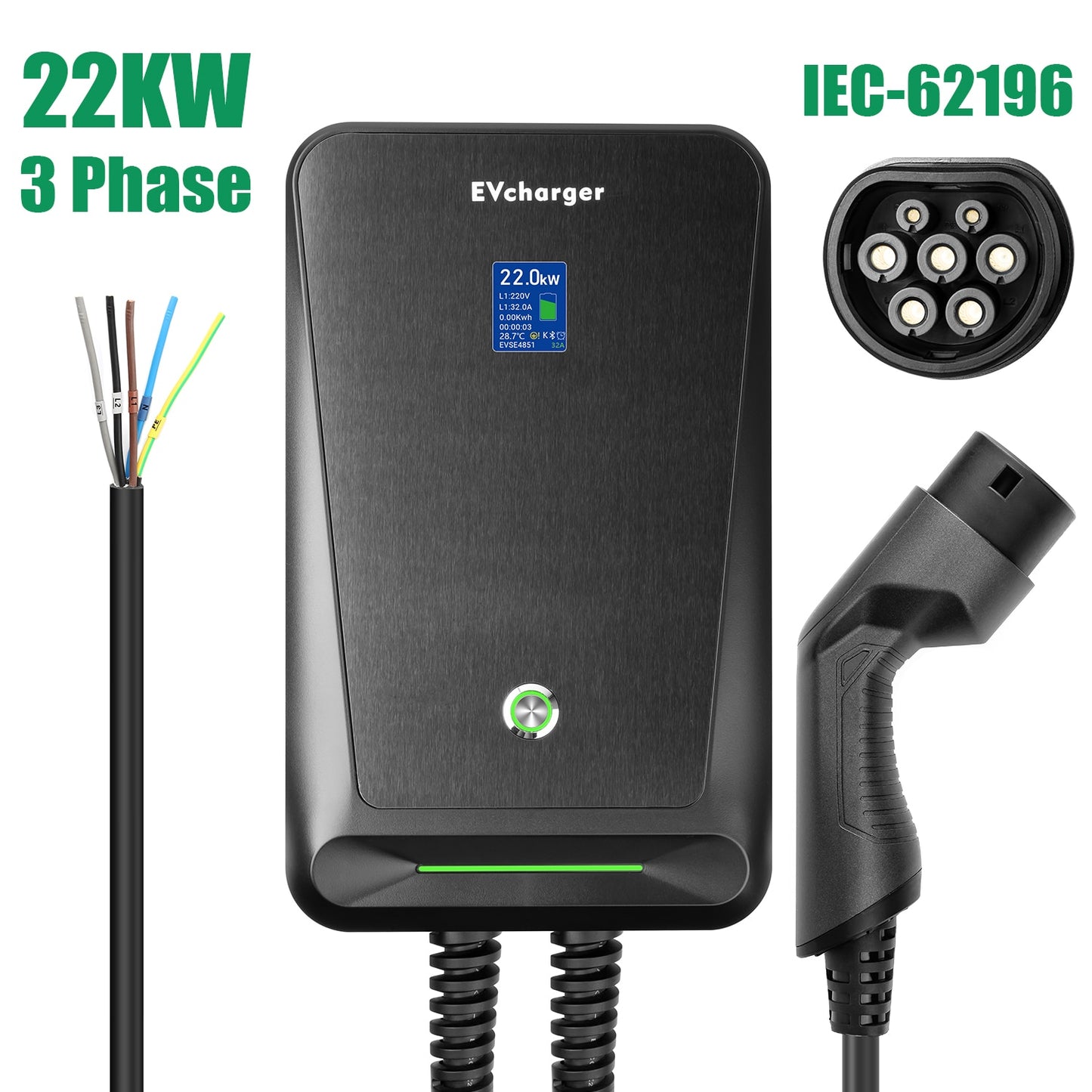 EV Charger Type 2 16A 3 Phase EVSE Wallbox Electric Car Charging Station with 6.1M Cable 11KW IEC 62196-2 for Benz for Audi