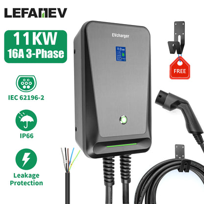 EV Charger Type 2 16A 3 Phase EVSE Wallbox Electric Car Charging Station with 6.1M Cable 11KW IEC 62196-2 for Benz for Audi