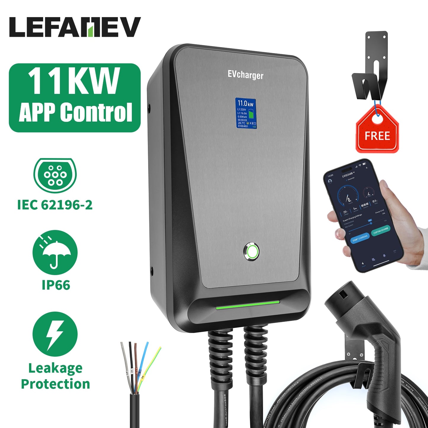 EV Charger Type 2 16A 3 Phase EVSE Wallbox Electric Car Charging Station with 6.1M Cable 11KW IEC 62196-2 for Benz for Audi