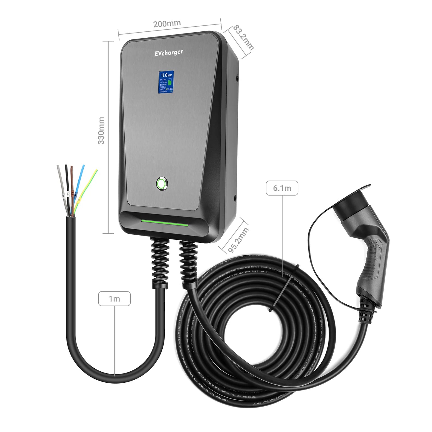 EV Charger Type 2 16A 3 Phase EVSE Wallbox Electric Car Charging Station with 6.1M Cable 11KW IEC 62196-2 for Benz for Audi