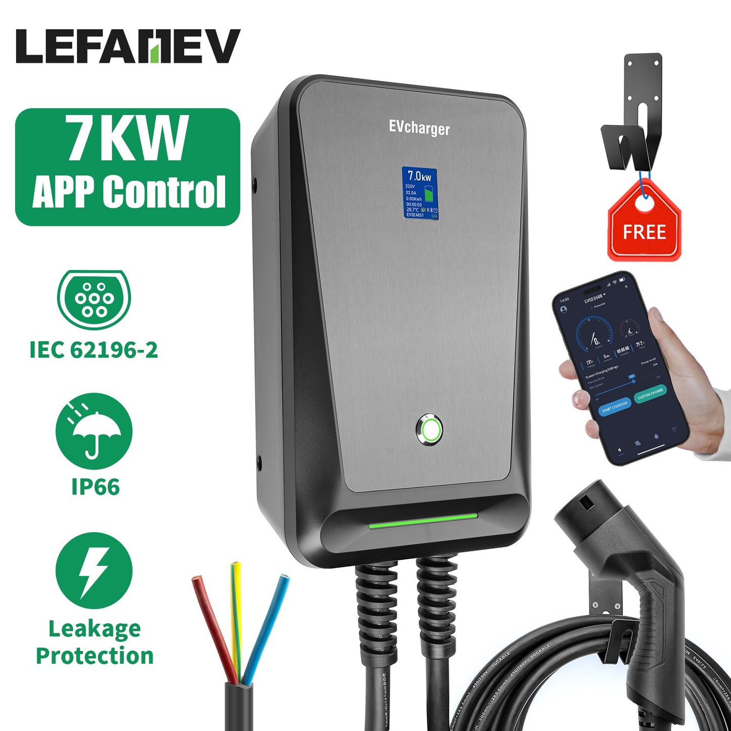 EV Charger Type 2 16A 3 Phase EVSE Wallbox Electric Car Charging Station with 6.1M Cable 11KW IEC 62196-2 for Benz for Audi