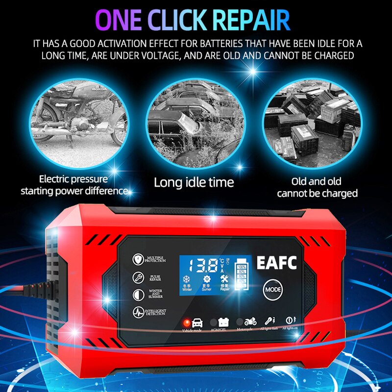 "Premium 6A 12V Car and Motorcycle Lead-Acid Battery Charger for Efficient Battery Charging"Smart Repair LCD Display