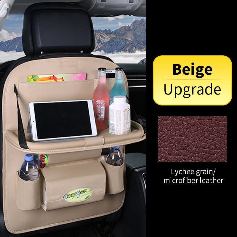 "Premium Car Back Seat Organizer with Foldable Table Tray, Tablet Holder, Tissue Box and Auto Accessories Storage"