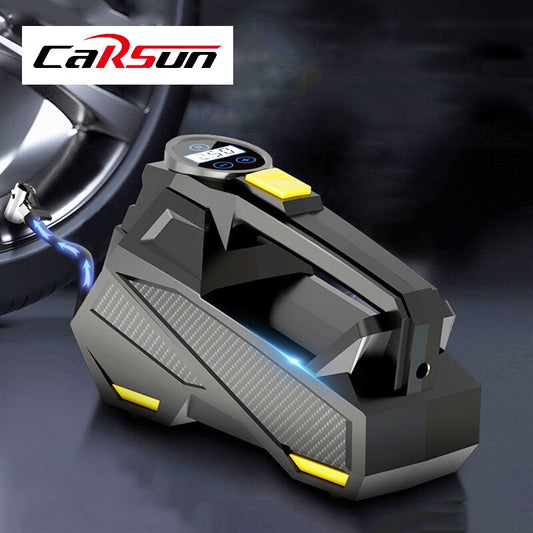 "Powerful 12V Car Tire Inflator with LED Light and Portable Design for Cars, Motorcycles and Bicycles"